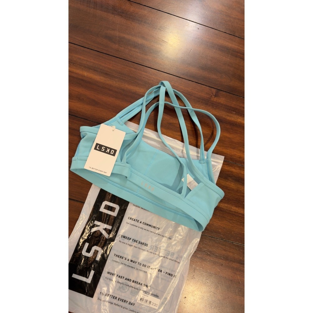 LSKD Velocity Sports Bra Retro Blue Medium Strappy Back NEW NWT